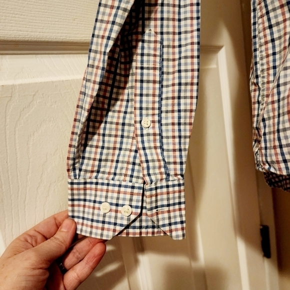 Ben Sherman Tailored Skinny Fit Men's 16.5 34-35 Red Blue Plaid Button Shirt EUC - Picture 3 of 9